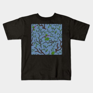 Blue deep dark forest. Saturated dark pattern. Kids T-Shirt